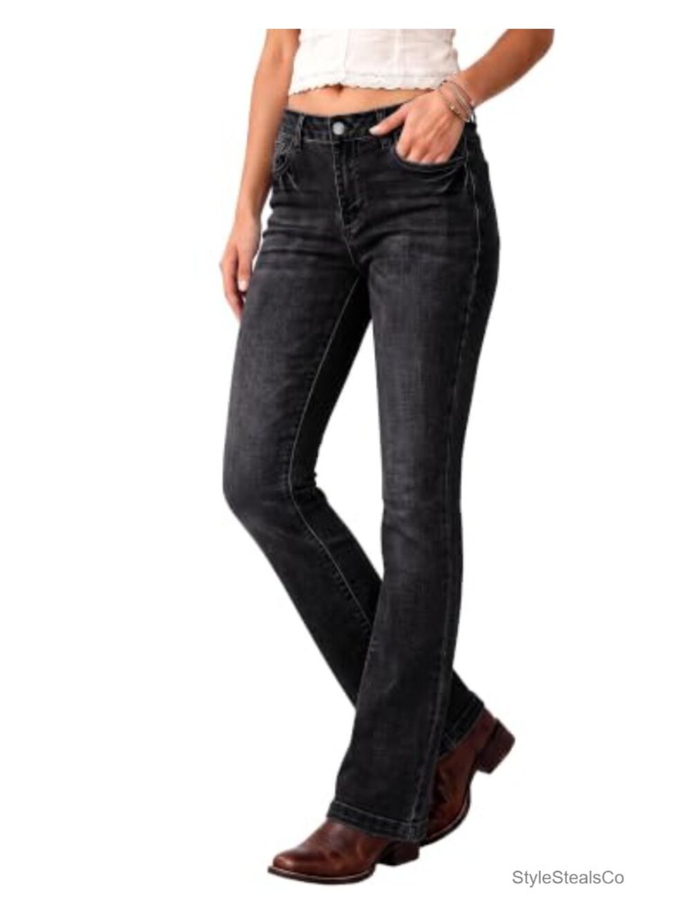 Mid Rise Boot Cut Stretch Jeans Western Denim Pants